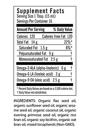 Flora Udo's Choice Omega 3-6-9 Oil Blend – Organic Flax, Sesame & Sunflower, 8.5 fl oz Glass Bottle