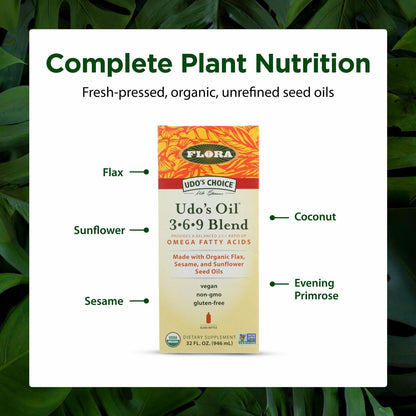 Flora Health UDO’s Oil Omega 3-6-9 32 Oz – Organic Plant-Based, Cold-Pressed, Vegan Oil Blend