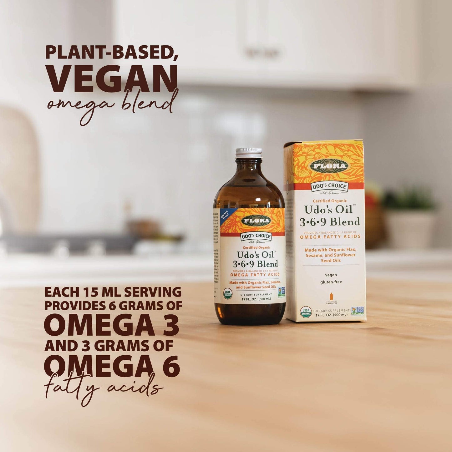 Flora Udo's Oil 3-6-9 Blend - Vegan Omega-3 & Omega-6 Oil - Contains Organic Coconut Oil, Flax Seed Oil & More - Keep Chilled - 17 fl. oz.