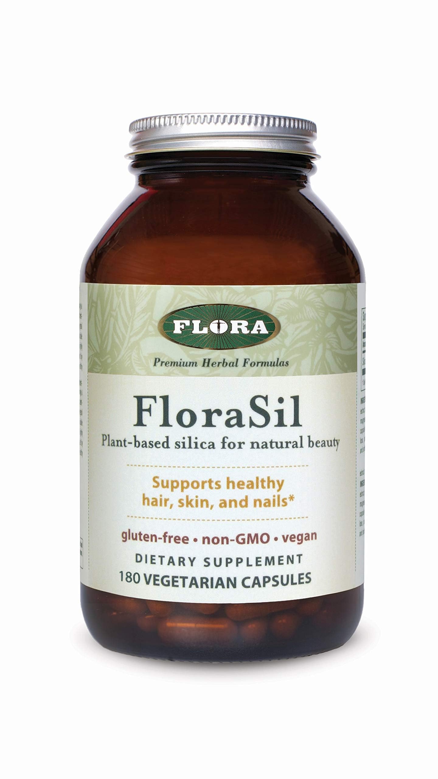 FloraSil Silica Supplement - Natural Beauty Support for Hair, Skin, Nails & Bones - Plant-Based Silica (180 Capsules)