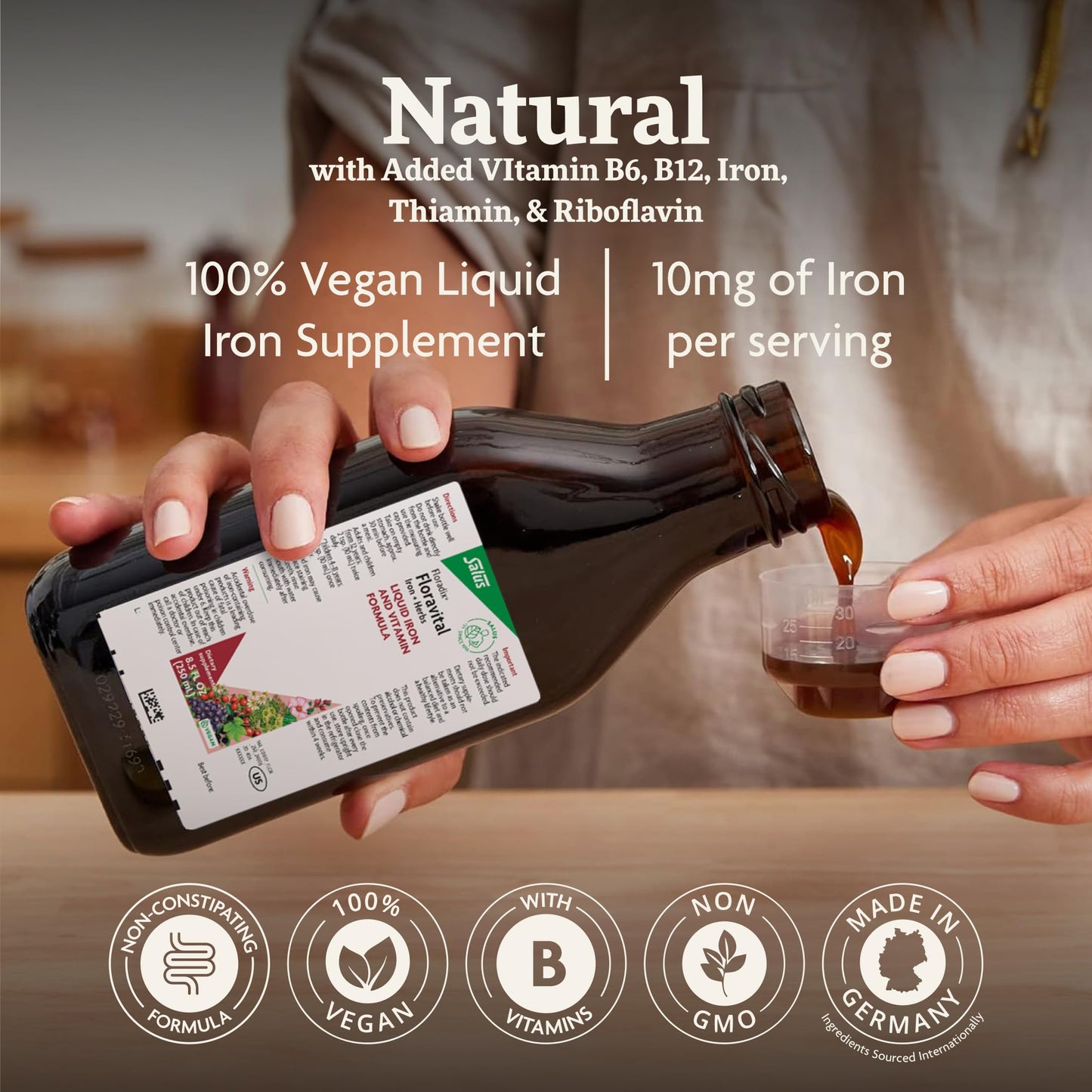 Floradix Floravital Liquid Iron & Vitamin Formula – Vegan, Gluten-Free, Non-GMO (16.9 fl oz)