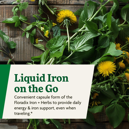 Floradix Iron + Herbs – Vegan Liquid Iron for Energy Support (120 Phyto-Caps)