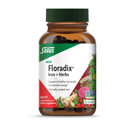 Floradix Iron + Herbs - Vegan Liquid Iron Supplement for Energy Support (60 Phyto-Caps) - Non-GMO, Gluten-Free, Soy-Free