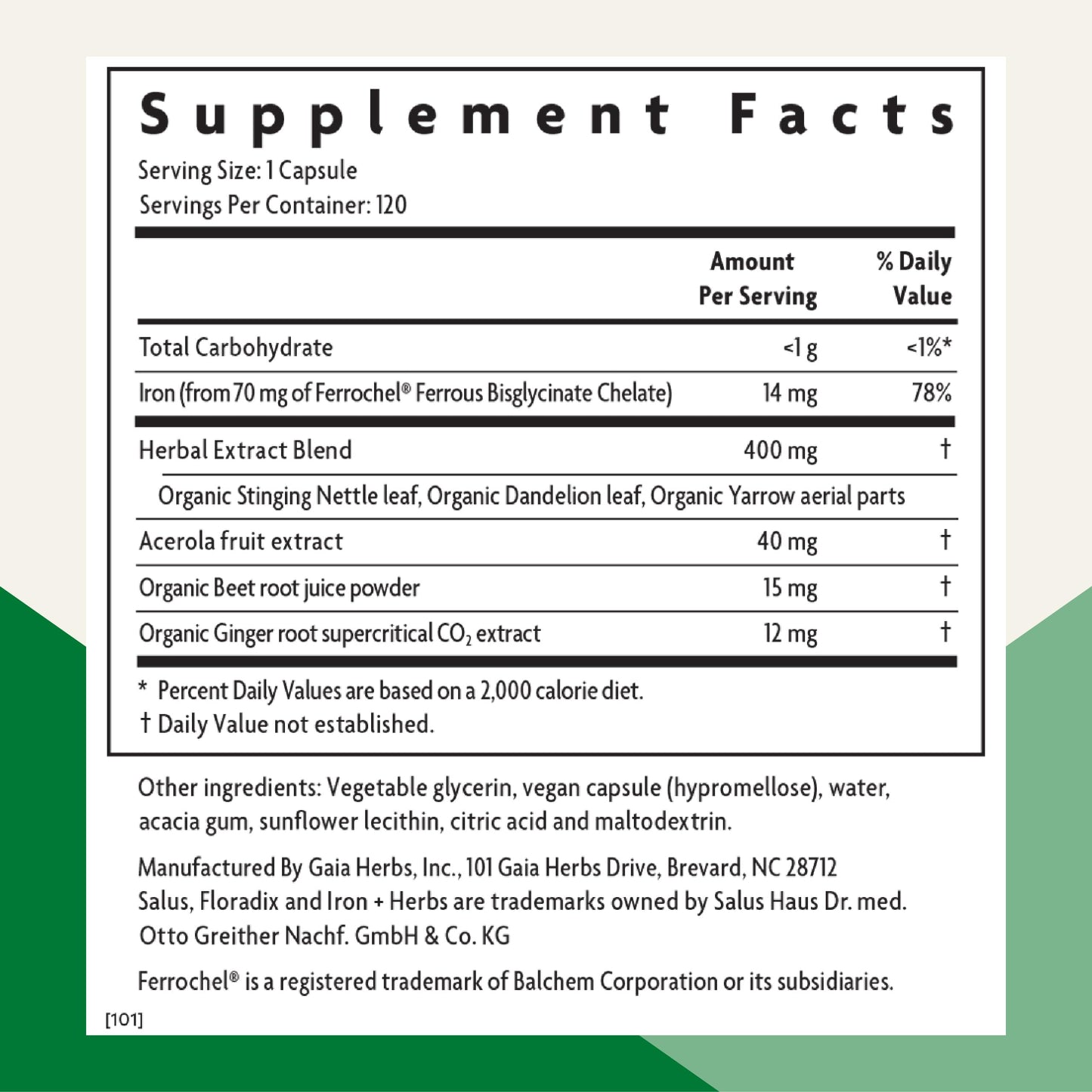 Floradix Iron + Herbs – Vegan Liquid Iron for Energy Support (120 Phyto-Caps)