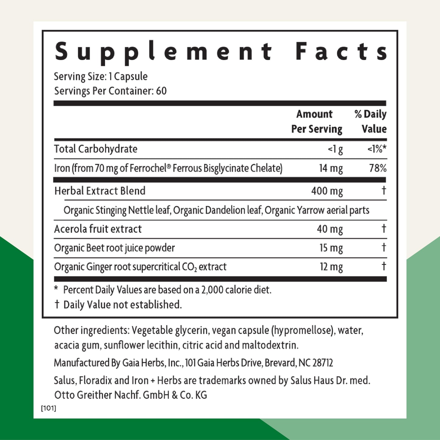 Floradix Iron + Herbs - Vegan Liquid Iron Supplement for Energy Support (60 Phyto-Caps) - Non-GMO, Gluten-Free, Soy-Free