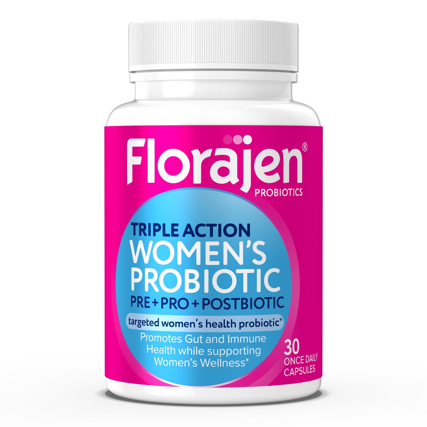 Florajen Women's Complete 3-in-1 Prebiotic Probiotic Postbiotic – Fast Digestive & Immune Support (Gluten-Free, Vegan, Non-GMO) – 30-Count