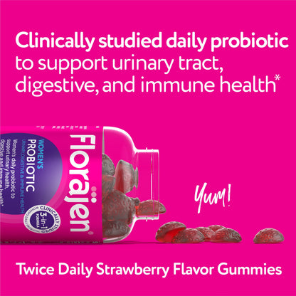 Florajen Women's Probiotic Gummies – Triple-Action Prebiotic + Probiotic + Cranberry (40-Count) for Digestive, Urinary & Immune Support