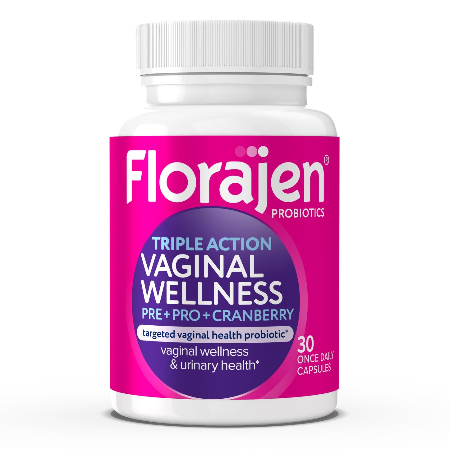 Florajen Women's Triple-Action Probiotic – Prebiotic + Cranberry (30 Count) – Gluten-Free & Vegan