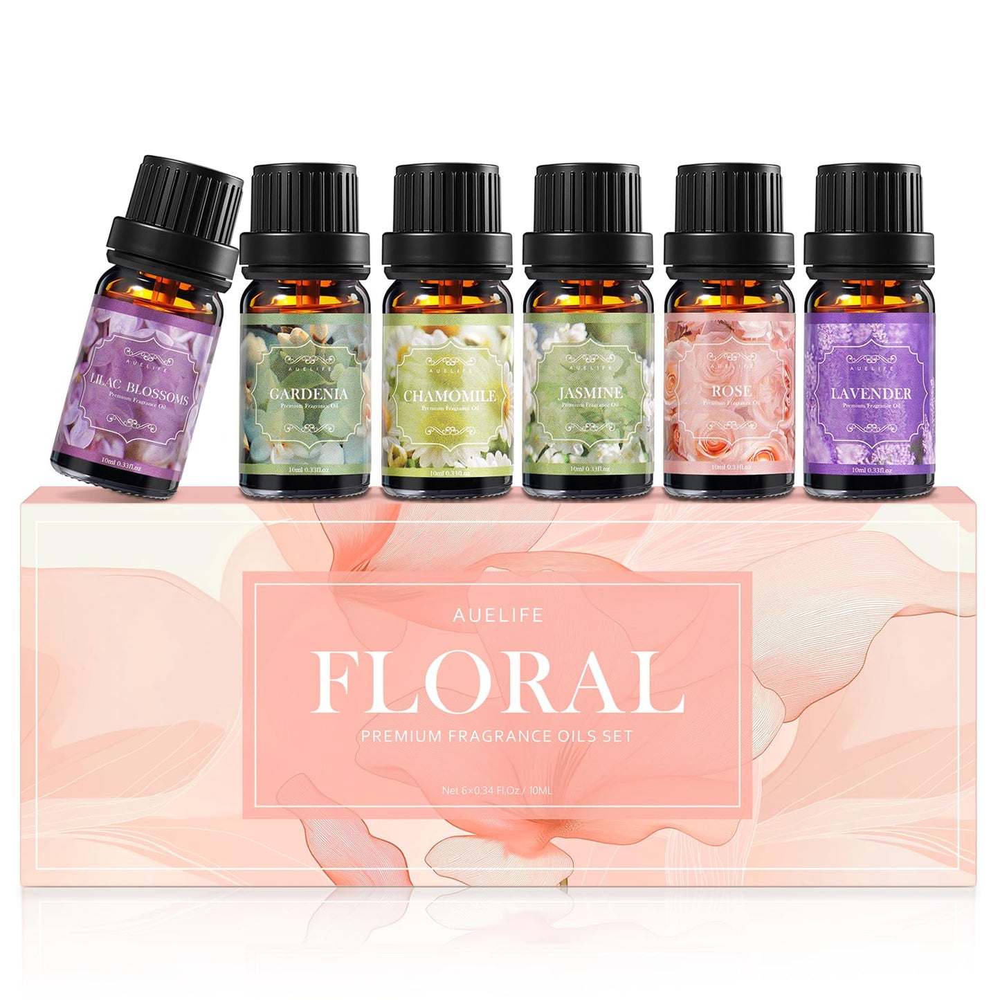 Floral Essential Oils Set – 6 Premium Diffuser Oils (Lilac, Lavender, Chamomile, Jasmine, Rose, Gardenia)