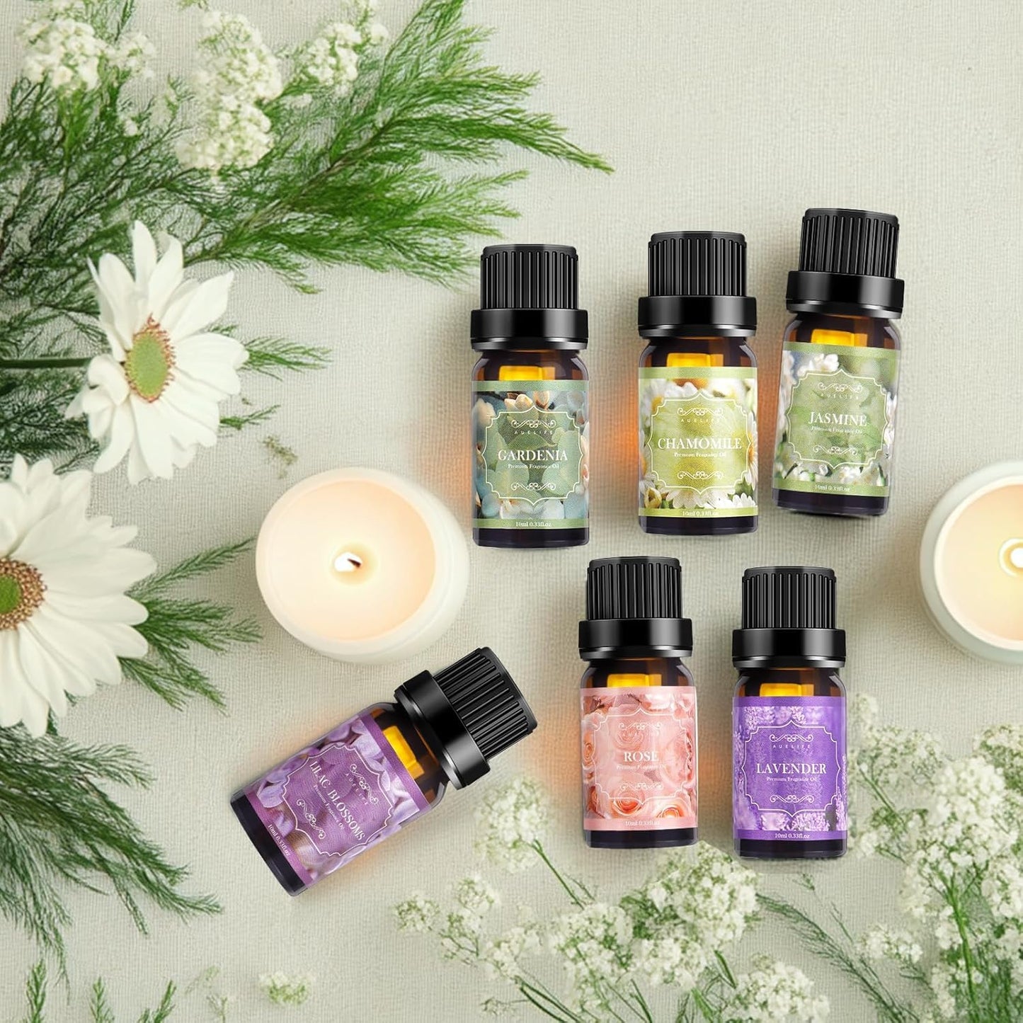 Floral Essential Oils Set – 6 Premium Diffuser Oils (Lilac, Lavender, Chamomile, Jasmine, Rose, Gardenia)