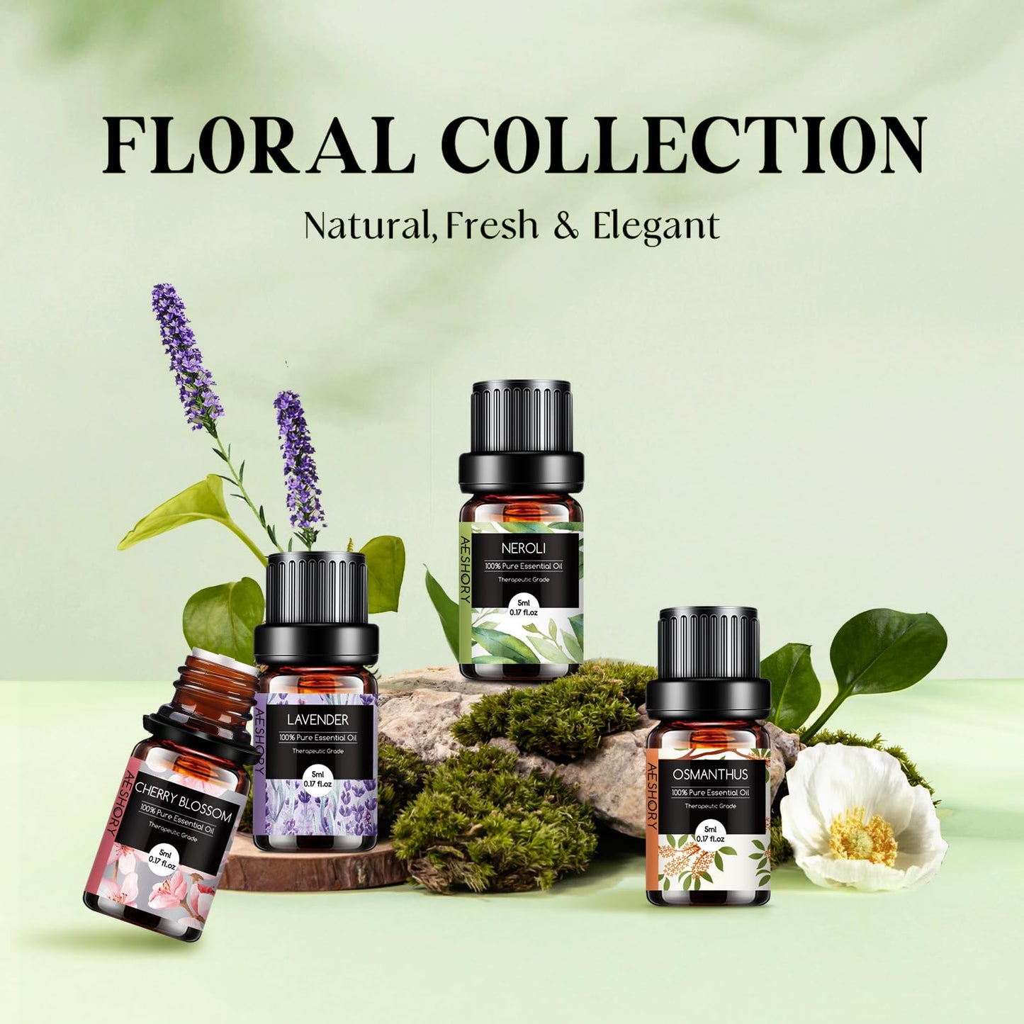 Floral Essential Oils Set - 14 Pcs for Diffusers, Aromatherapy & Candle Making | Lavender, Rose, Jasmine
