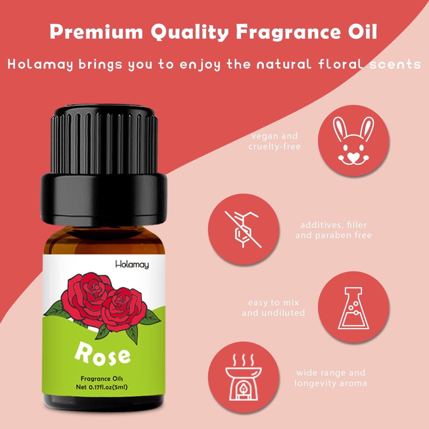 Floral Essential Oils Set – Holamay Premium Fragrance Oils for Candle Making (5ml x10) – Rose, Jasmine, Neroli, Gardenia, Lilac & More
