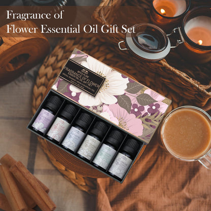 Floral Essential Oils Set – 6 x 10ml Diffuser Oils for Home, Hotel & Car (Lavender, Jasmine, Rose, Chamomile, Sakura, Gardenia)