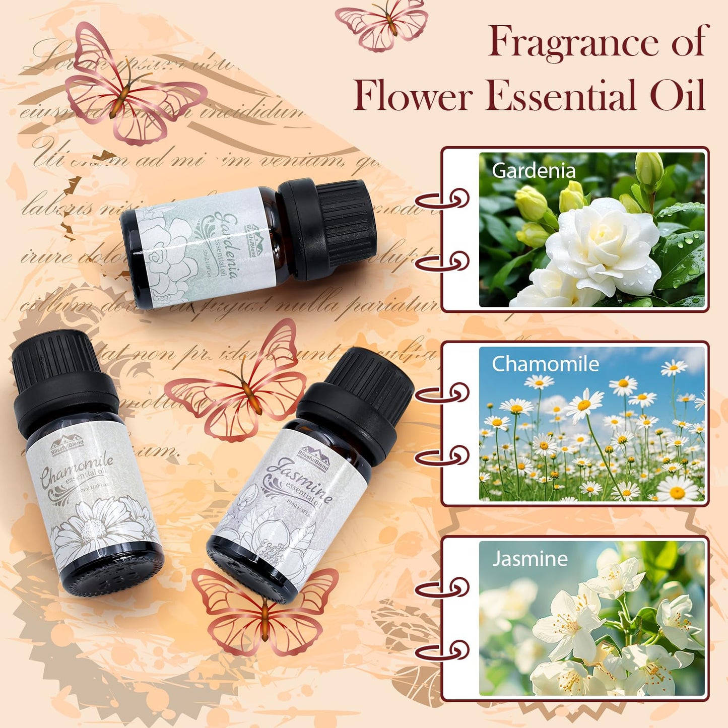 Floral Essential Oils Set – 6 x 10ml Diffuser Oils for Home, Hotel & Car (Lavender, Jasmine, Rose, Chamomile, Sakura, Gardenia)