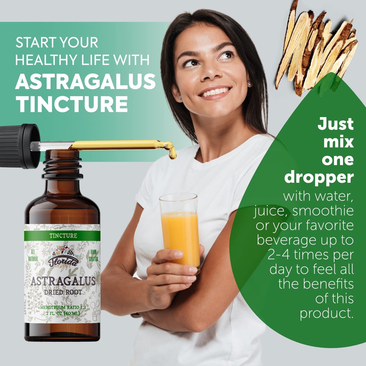 Organic Astragalus Tincture (Non-GMO) 700 mg - Florida Herbs, 2 oz Pack of 2