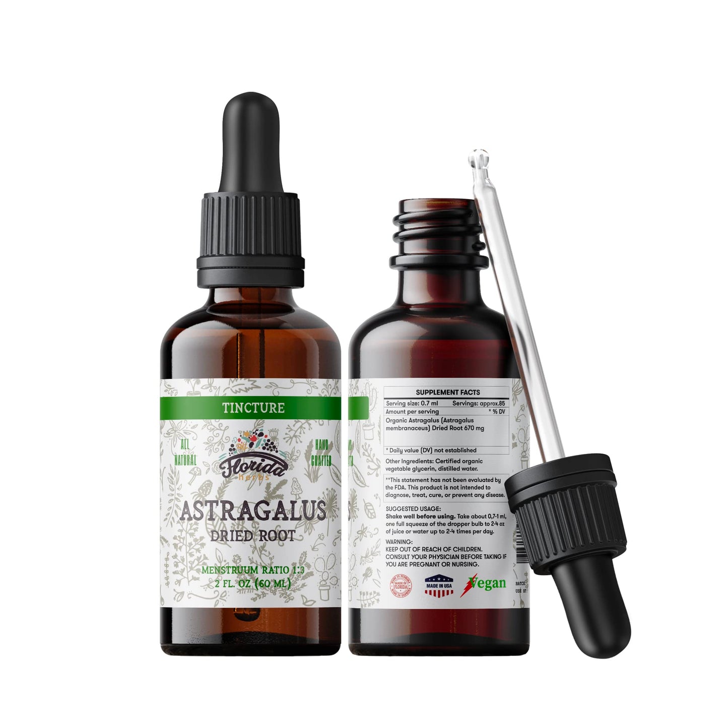 Organic Astragalus Tincture (Non-GMO) 700 mg - Florida Herbs, 2 oz Pack of 2