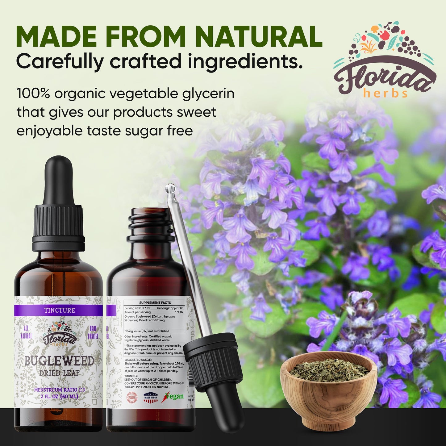Bugleweed Tincture - Organic Florida Herbs, 2 oz (700 mg) - Non-GMO