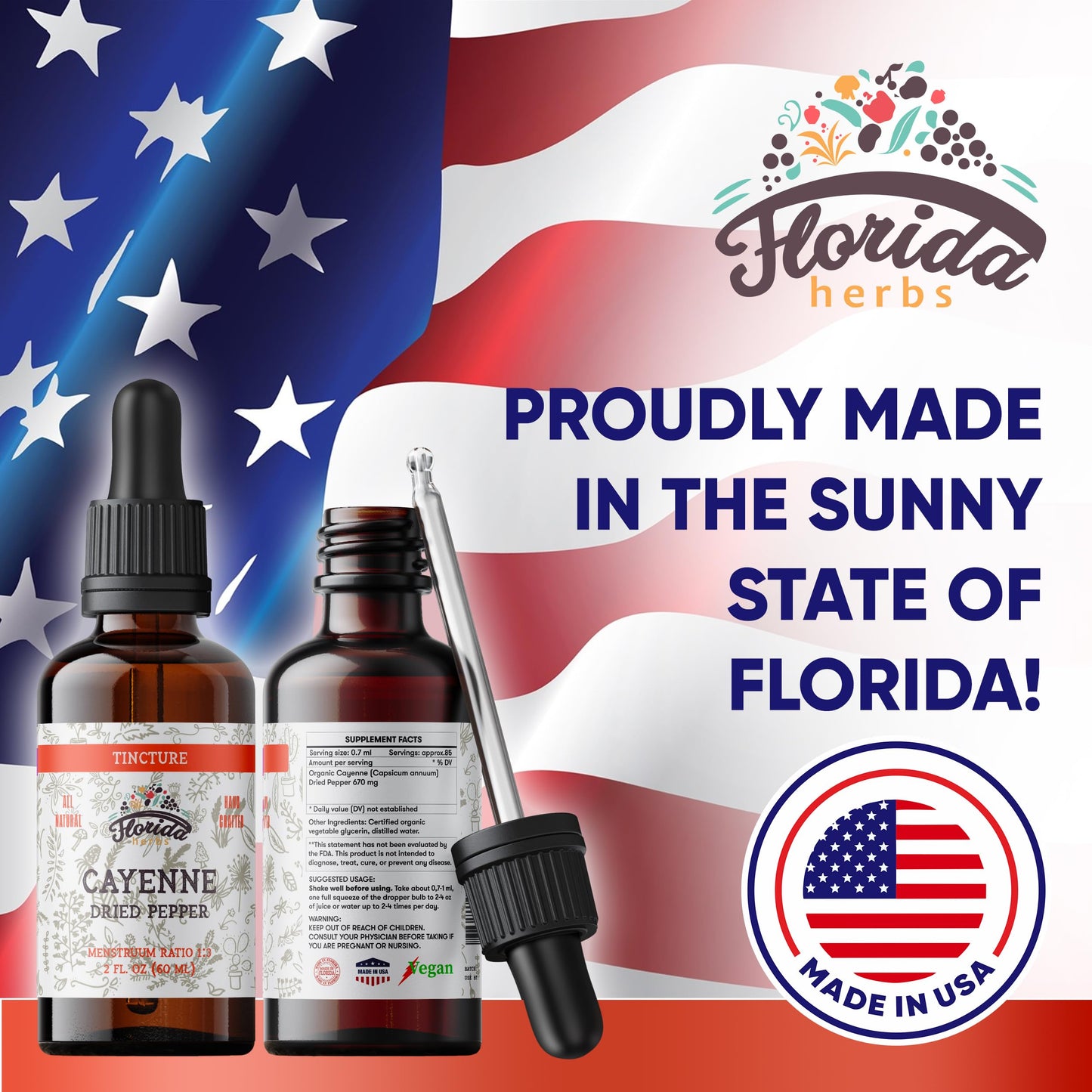 FLORIDA HERBS Cayenne Tincture Extract - Organic Cayenne Pepper (Capsicum annuum) - Vegetable Glycerin - Non-GMO - 2 oz (Pack of 2)