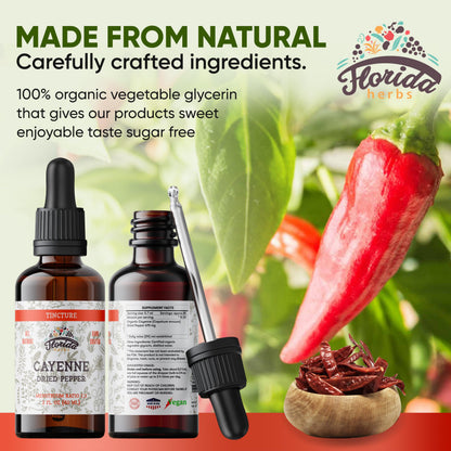 FLORIDA HERBS Cayenne Tincture Extract - Organic Cayenne Pepper (Capsicum annuum) - Vegetable Glycerin - Non-GMO - 2 oz (Pack of 2)