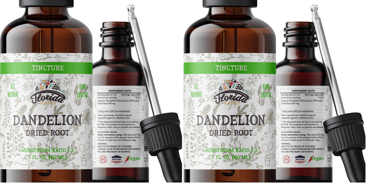 Florida Herbs Dandelion Root Tincture Organic - Non-GMO, Cold-Pressed Glycerin, 2 oz, 685 mg (Pack of 2)