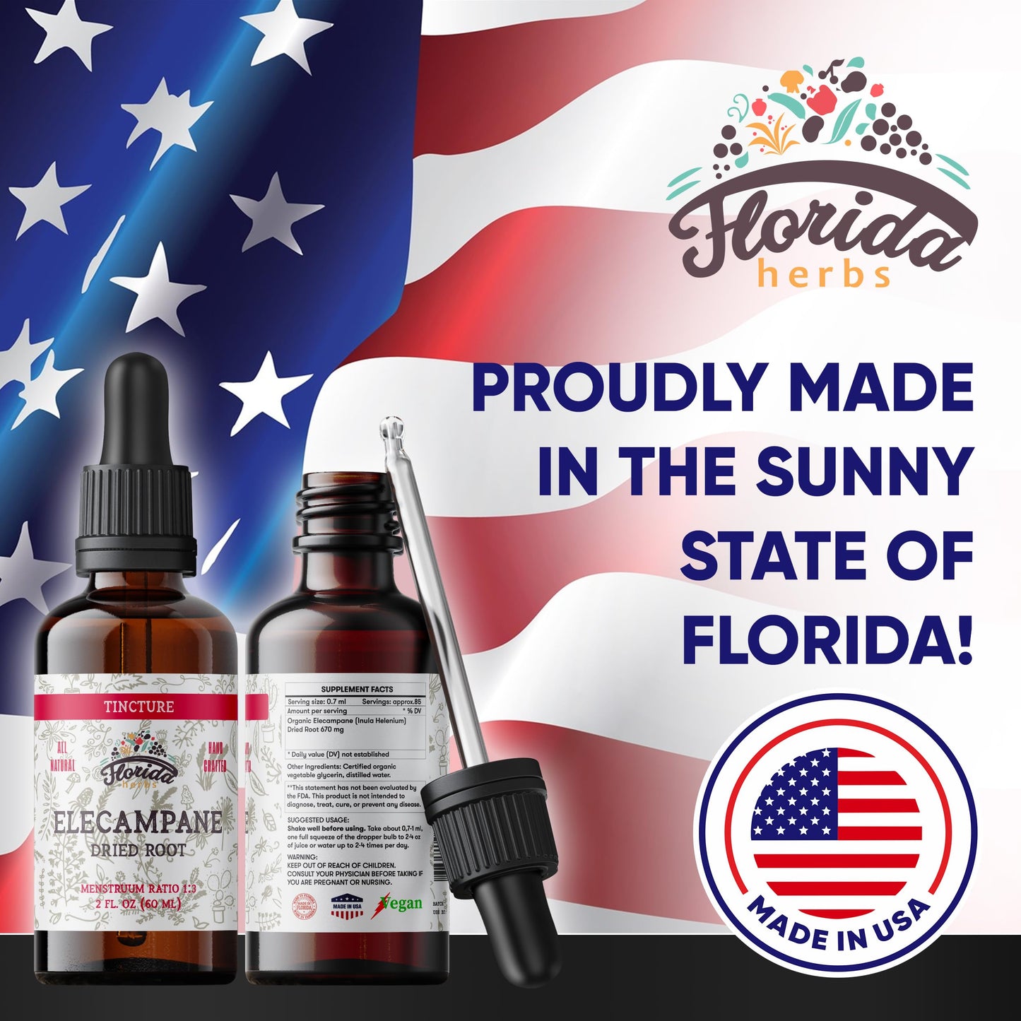 FLORIDA HERBS Elecampane Tincture Organic Elecampane Extract (Inula Helenium) Dried Root - Non-GMO 700 mg 2 oz (60 ml)