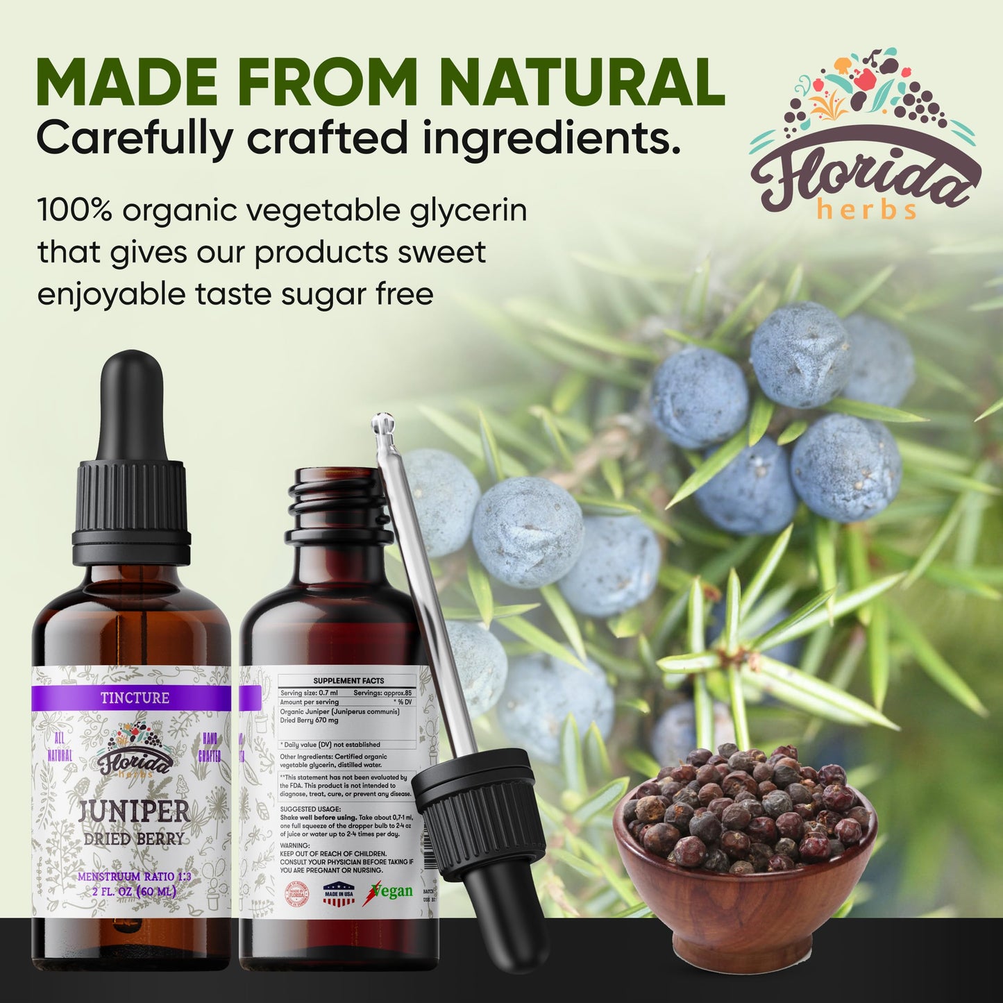 FLORIDA HERBS Juniper Tincture - Alcohol-Free Organic Juniper Berry 2 oz