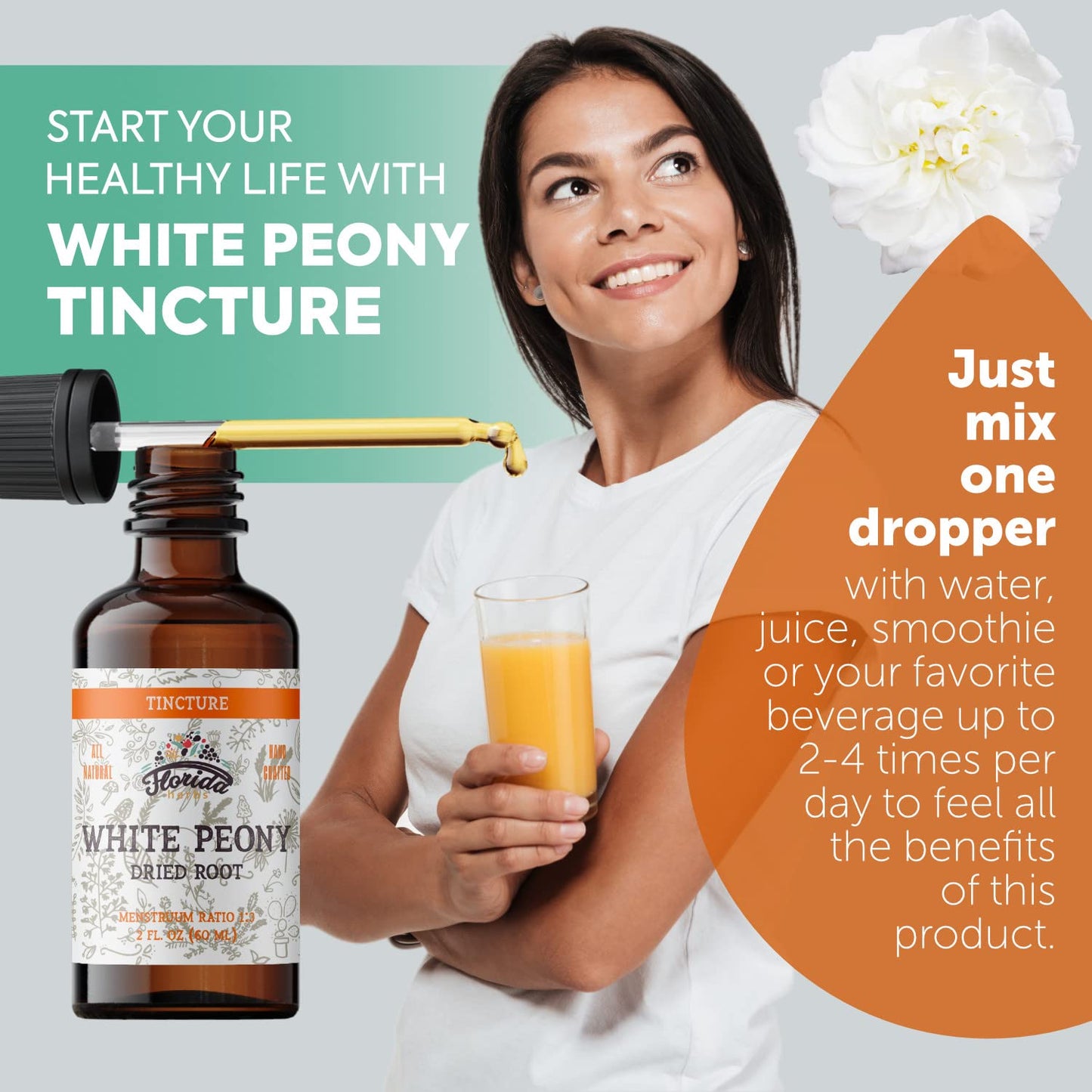 Florida Herbs White Peony Tincture - Organic Paeonia Lactiflora Extract, Non-GMO, 2 oz