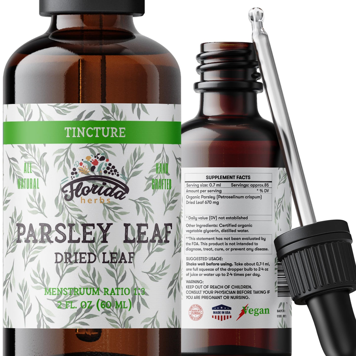 Florida Herbs Parsley Leaf Tincture – Alcohol-Free, Organic Parsley (2 oz)