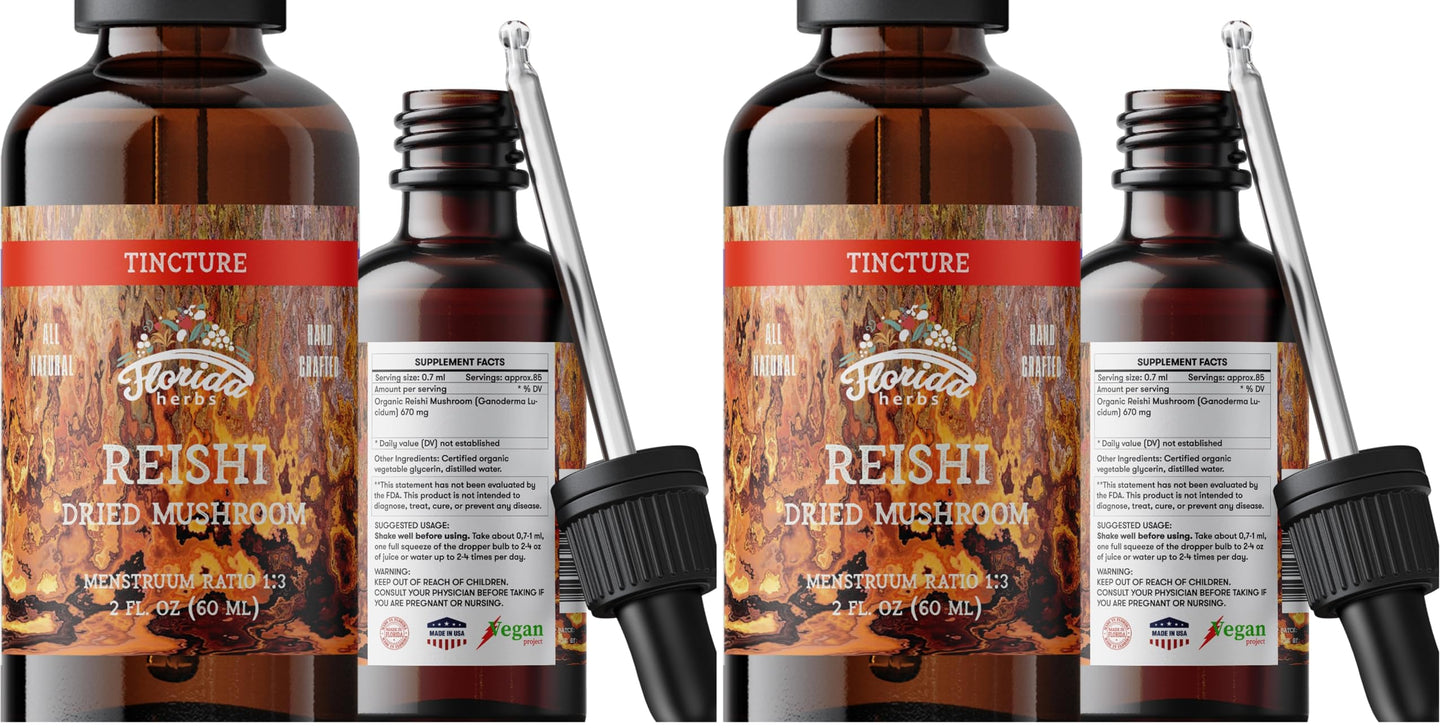 Florida Herbs Reishi Tincture - Organic Ganoderma Lucidum Extract, 2 oz (60 ml), Pack of 2