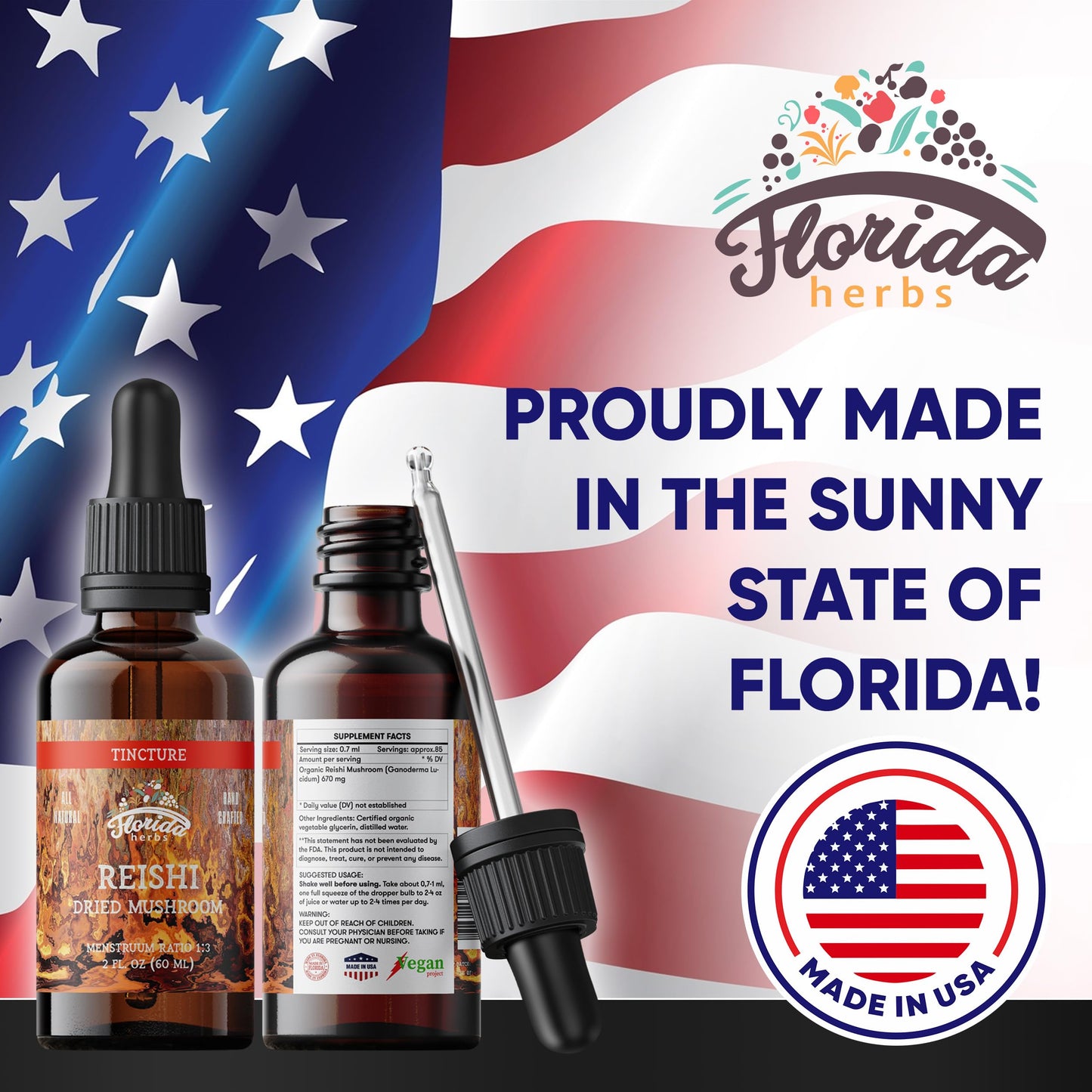 Florida Herbs Reishi Tincture - Organic Ganoderma Lucidum Extract, 2 oz (60 ml), Pack of 2
