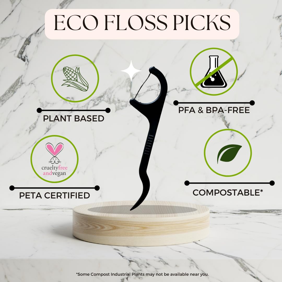 Floss Picks 6 Pack (300 Pieces) – Plant-Based, Eco-Friendly Bamboo Dental Flossers for Adults & Kids | Oral Care