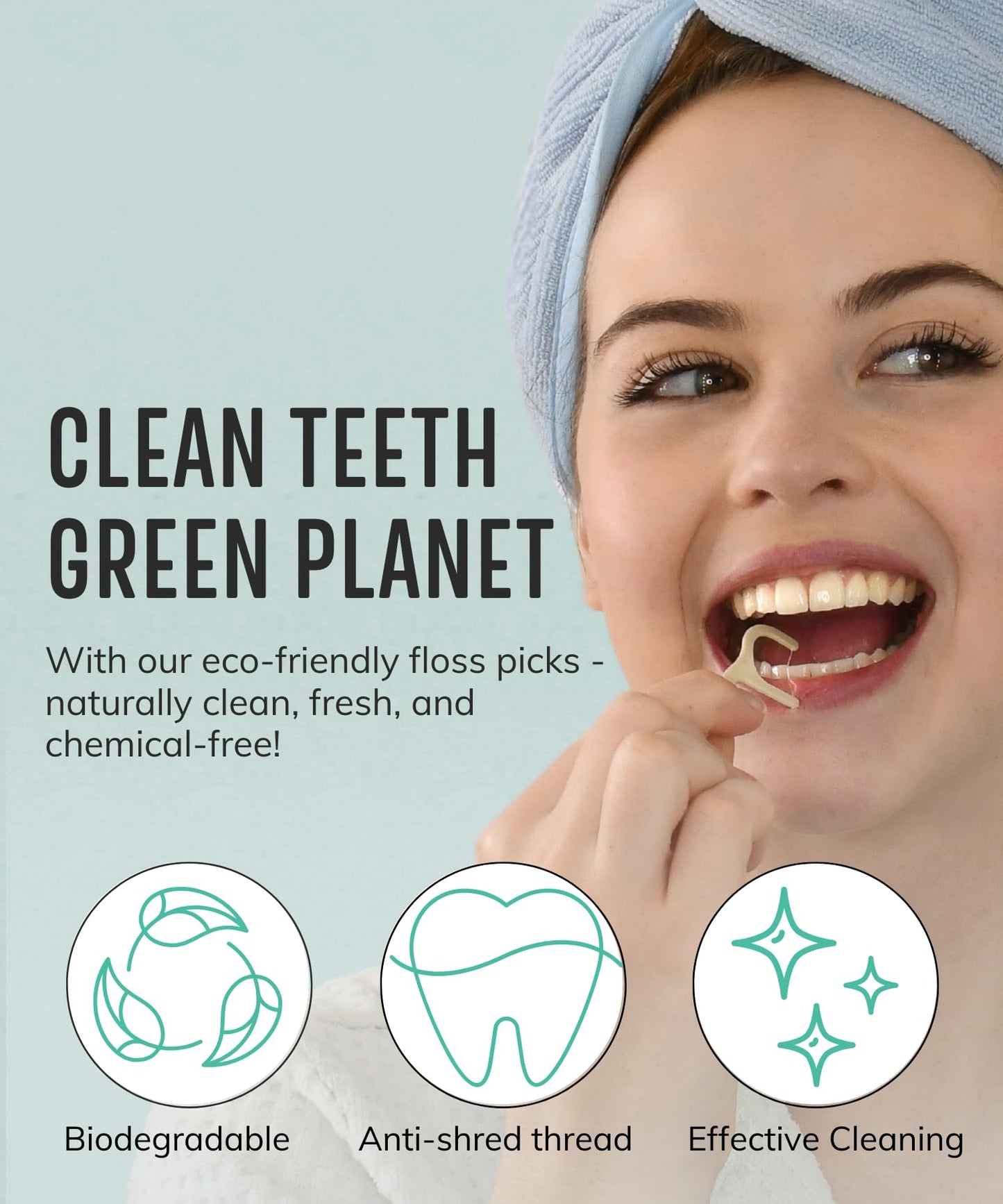 Biodegradable Floss Picks (100pcs) – Plant-Based, Vegan, Eco Mint