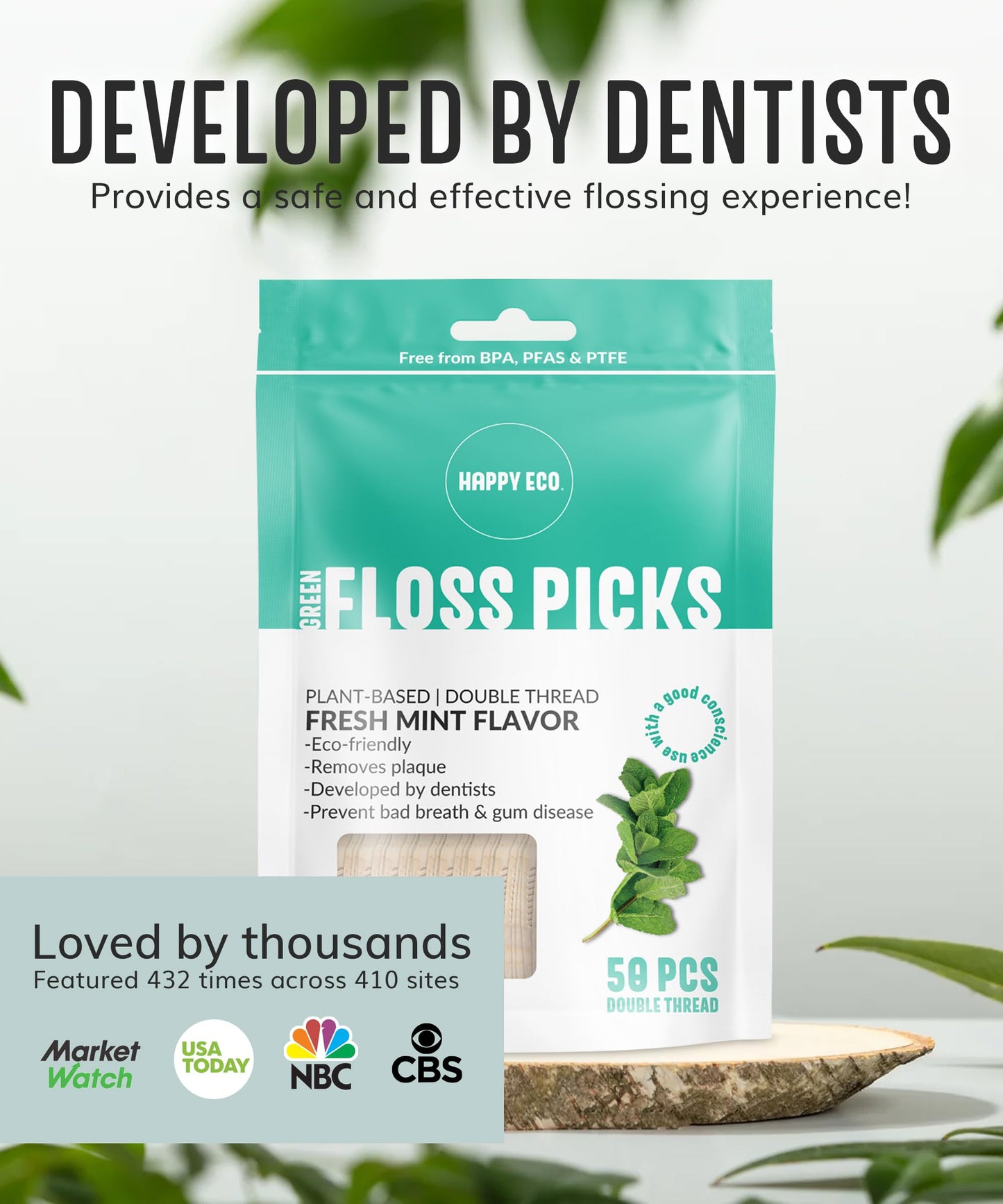 Biodegradable Floss Picks (100pcs) – Plant-Based, Vegan, Eco Mint
