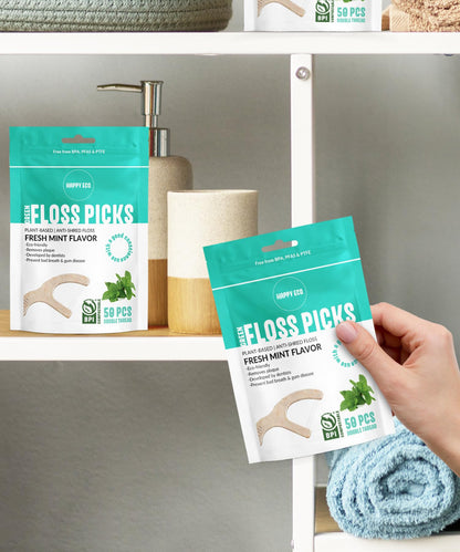 Biodegradable Floss Picks (100pcs) – Plant-Based, Vegan, Eco Mint