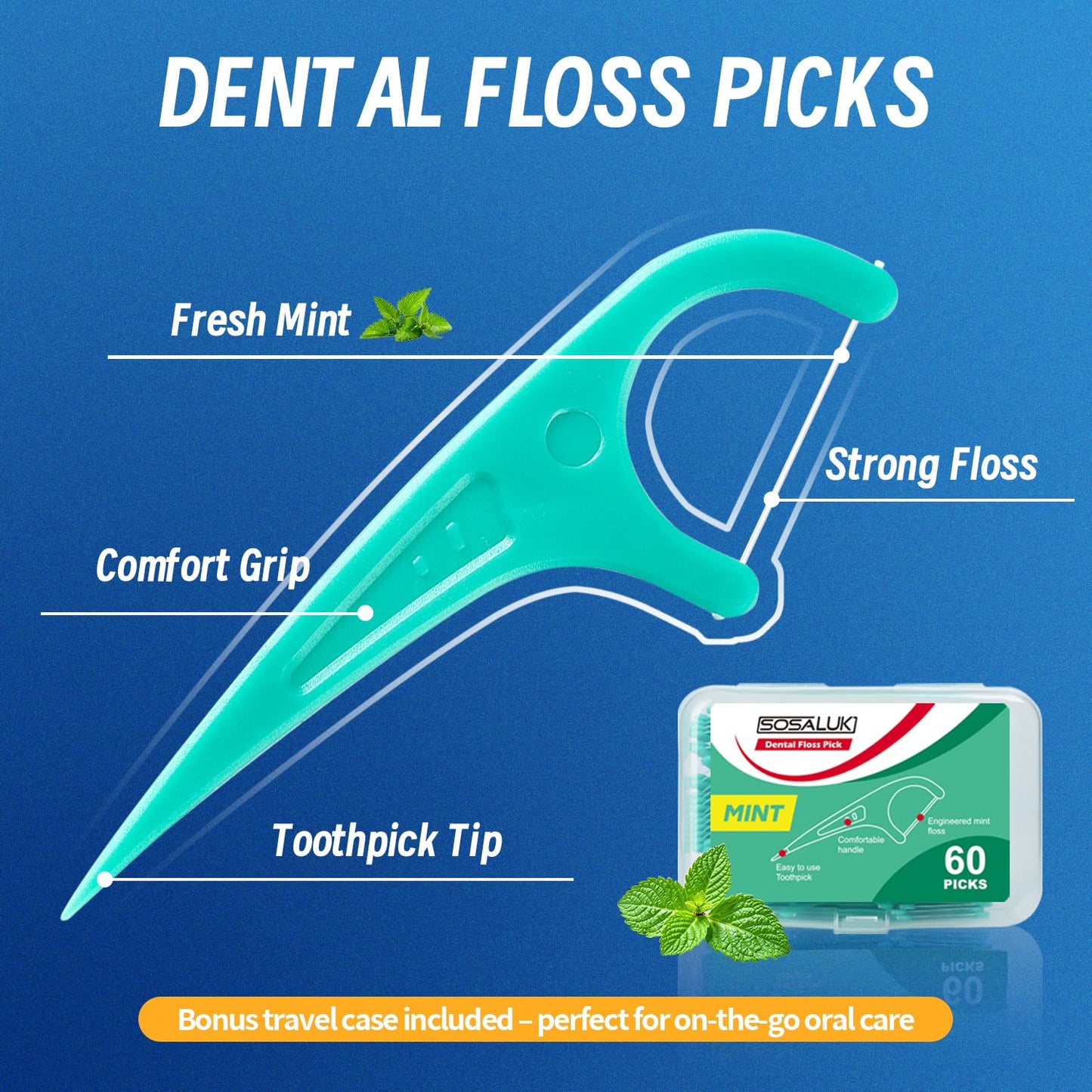 Floss Picks 300 Count Mint – 5 Travel Cases | Prevent Cavities