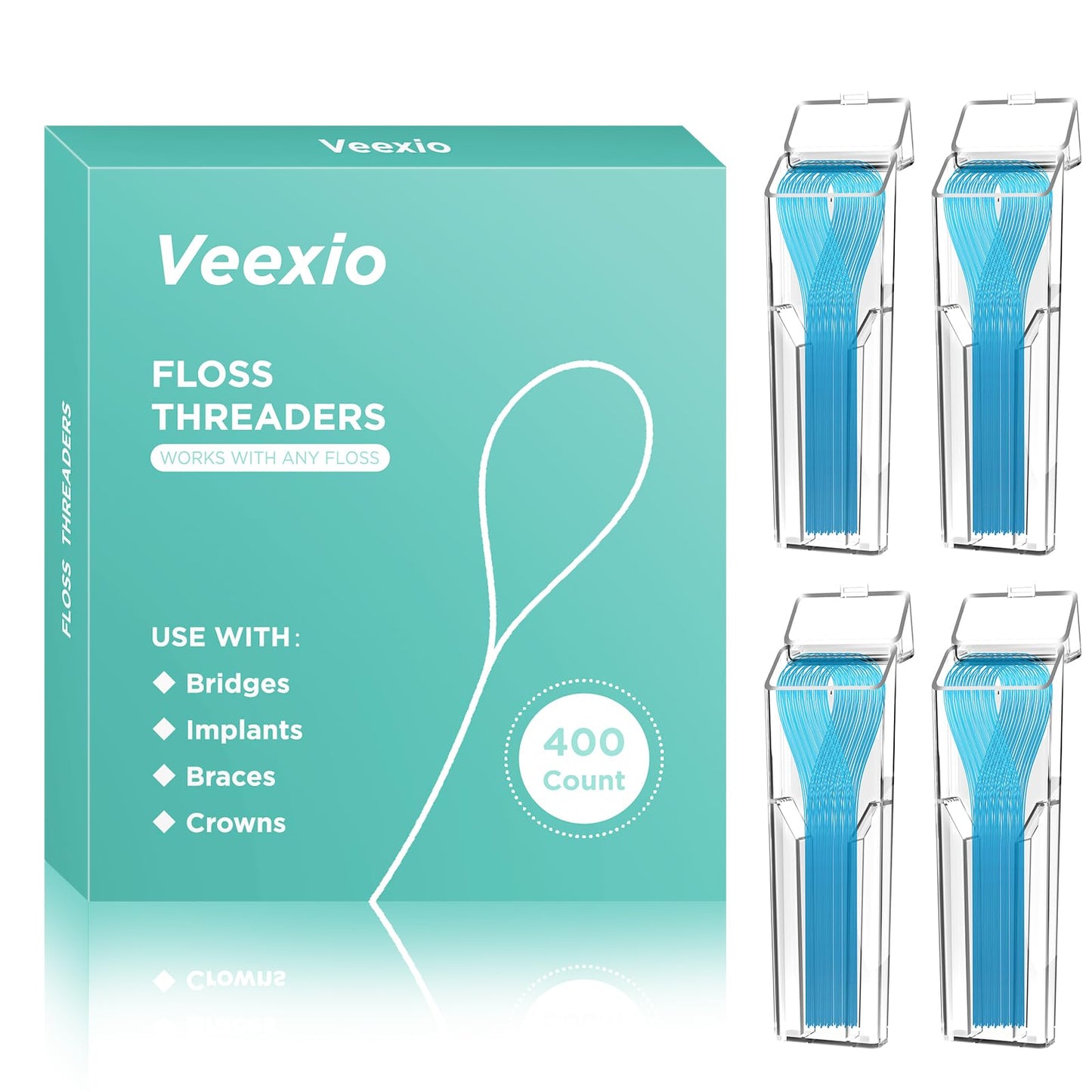 Floss Threaders - 400 Count (Pack of 4) for Braces, Bridges & Implants