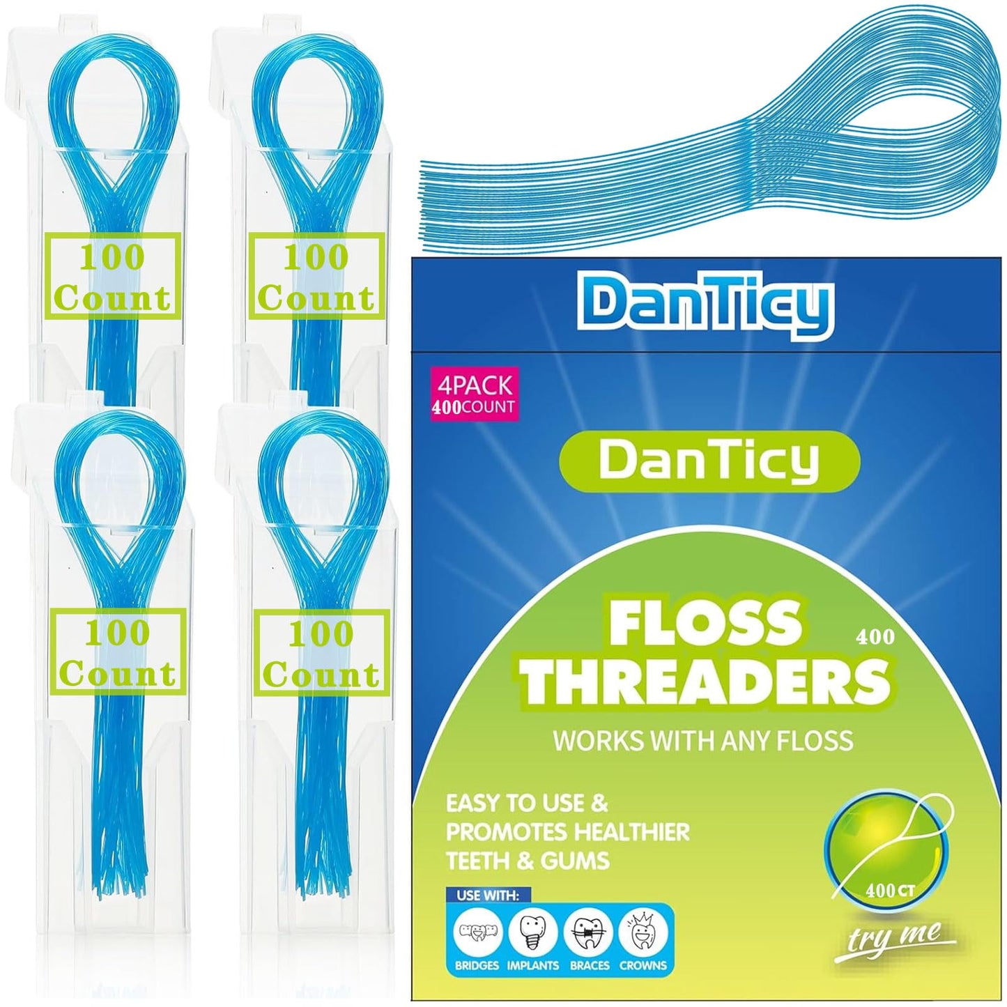 Dental Floss Threaders for Braces & Bridges - 400PCS (4 Pack)