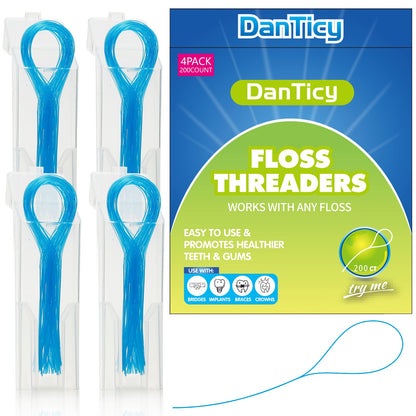 Floss Threaders for Braces, Bridges & Implants – Deep Clean 200PCS (4 Pack) Blue