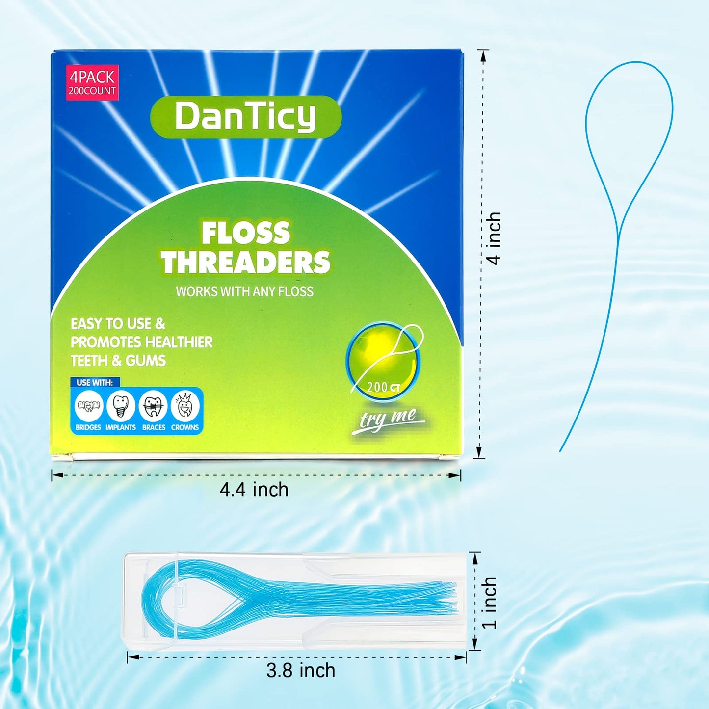 Floss Threaders for Braces, Bridges & Implants – Deep Clean 200PCS (4 Pack) Blue