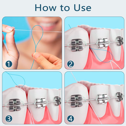 Floss Threaders for Braces, Bridges & Implants – Deep Clean 200PCS (4 Pack) Blue
