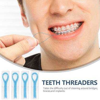 Floss Threaders for Braces, Bridges & Implants – Deep Clean 200PCS (4 Pack) Blue
