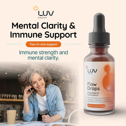 LUV health Flow Drops® – Energy, Focus & Immune Support (Vegan, USA-Made) 4-Pack