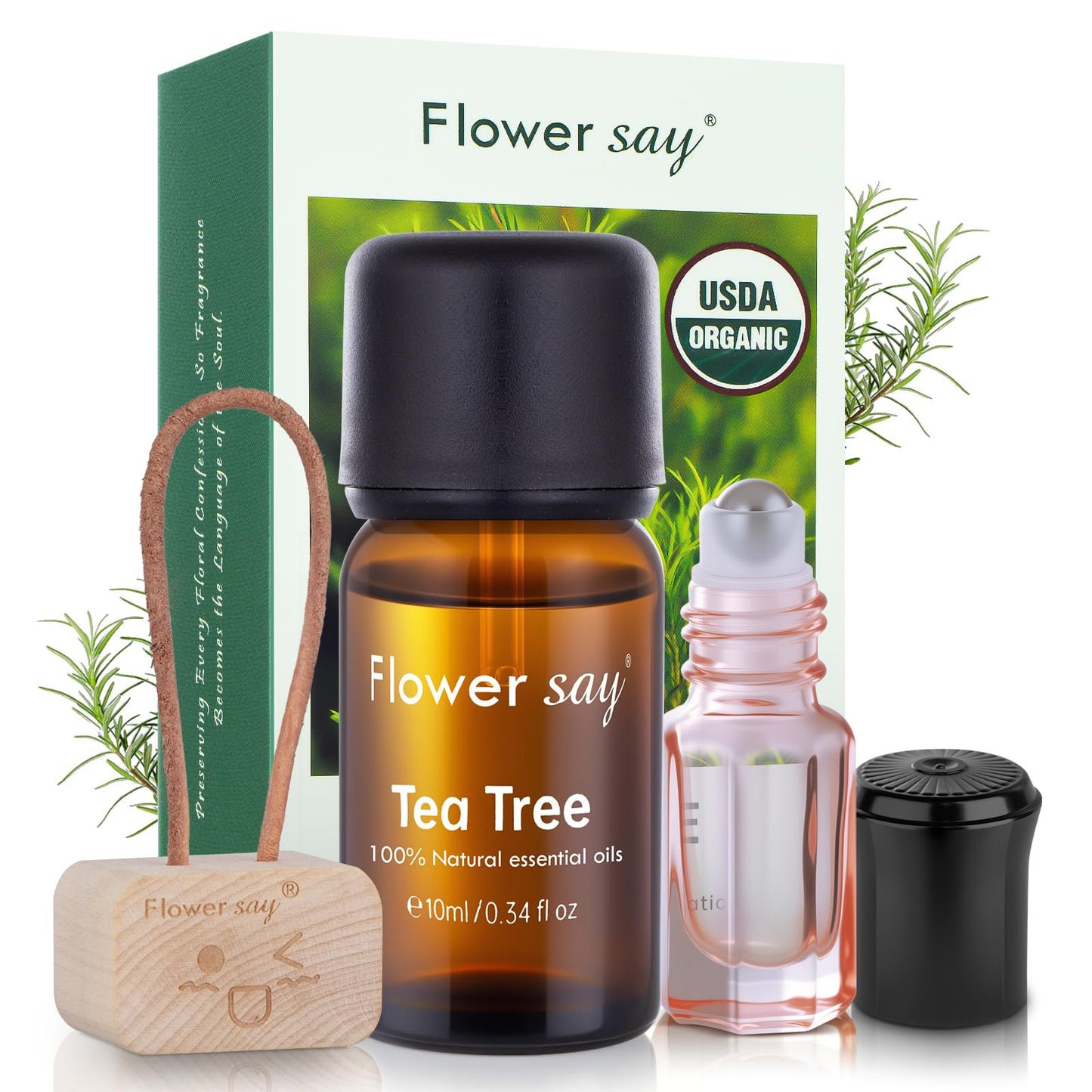 Flower Say USDA Organic Tea Tree Oil 10ml – 100% Pure Australian Tea Tree Essential Oil for Skin, Nails, Scalp, Diffuser