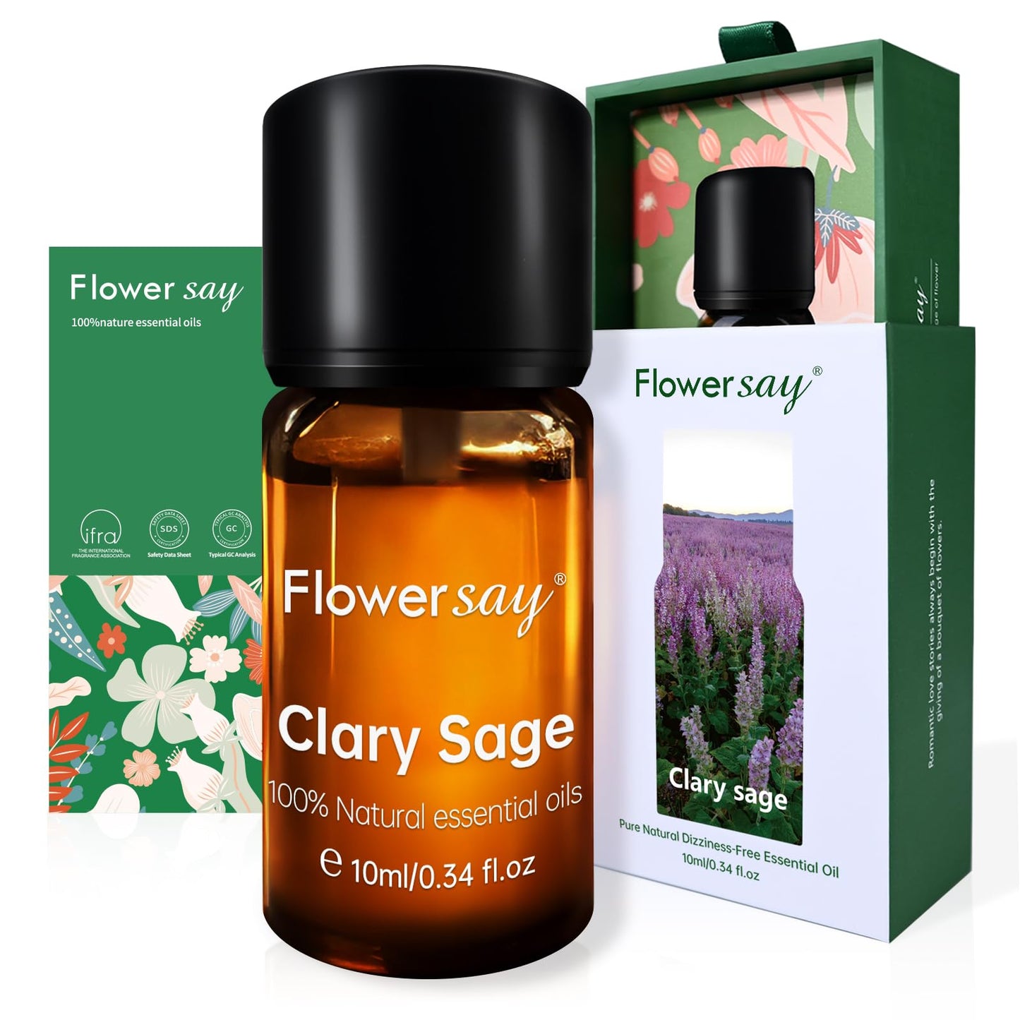 FLOWERSAY Clary Sage Essential Oil 0.34oz - 100% Pure Undiluted Therapeutic Grade
