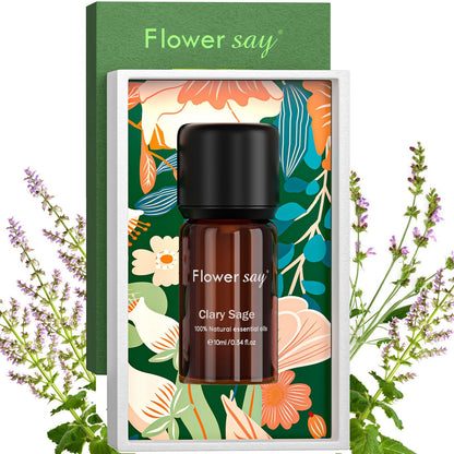 FLOWERSAY Clary Sage Essential Oil 0.34oz - 100% Pure Undiluted Therapeutic Grade