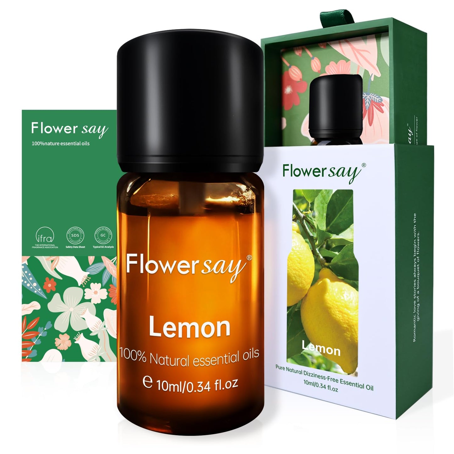 FLOWERSAY Lemon Essential Oil 0.34oz - Pure Therapeutic Grade for Diffuser & Skin Care