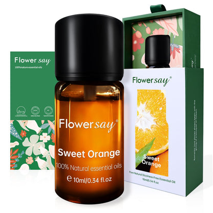 FLOWERSAY Sweet Orange Essential Oil - 100% Pure, Undiluted (0.34 oz / 10 ml)