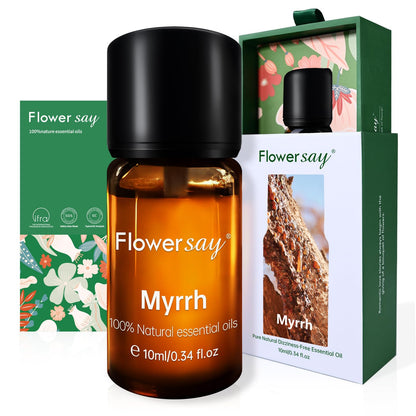 FLOWERSAY Myrrh Essential Oil 0.34Oz | 100% Pure, MAX Undiluted Therapeutic Grade
