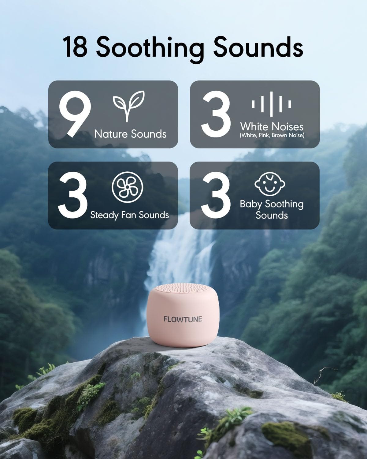 Flowtune Sakura Pink Mini White Noise Machine — 18 Sleep Sounds, Travel-Ready