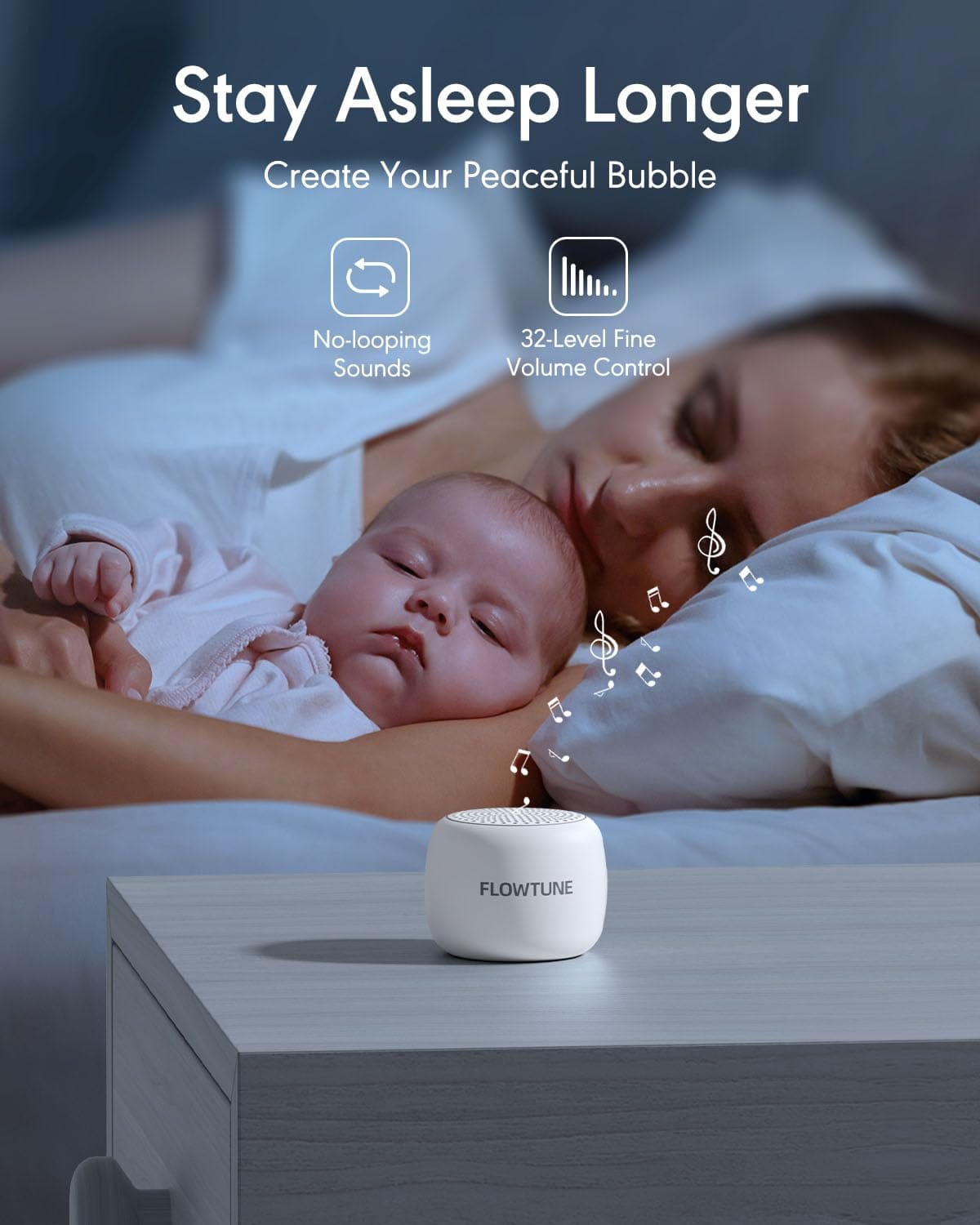 Flowtune Sound Machine: White Noise for Baby & Adults | Mini Portable Travel Companion
